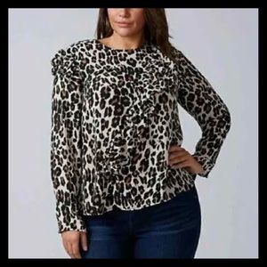 Lane Bryant Womens Ruffled Leopard Print Blouse Top Semi Sheer Size 20